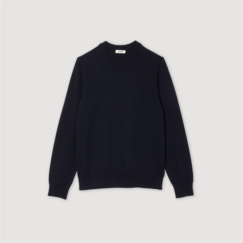 Sandro Knitted merino sweater Navy Blue | SN-SDO65249