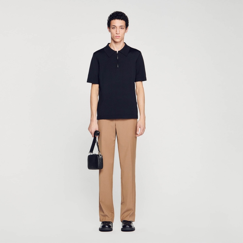 Sandro Knitted polo shirt with zip collar Black | SN-SDO65134