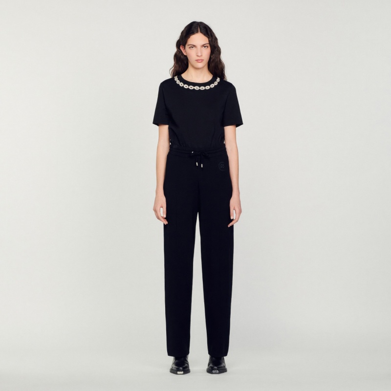 Sandro Knitted straight-leg pants Black | SN-SDO64764