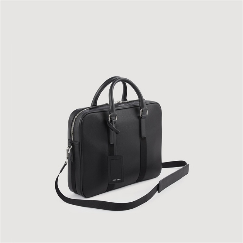 Sandro Large briefcase in coated canvas Black | SN-SDO65399