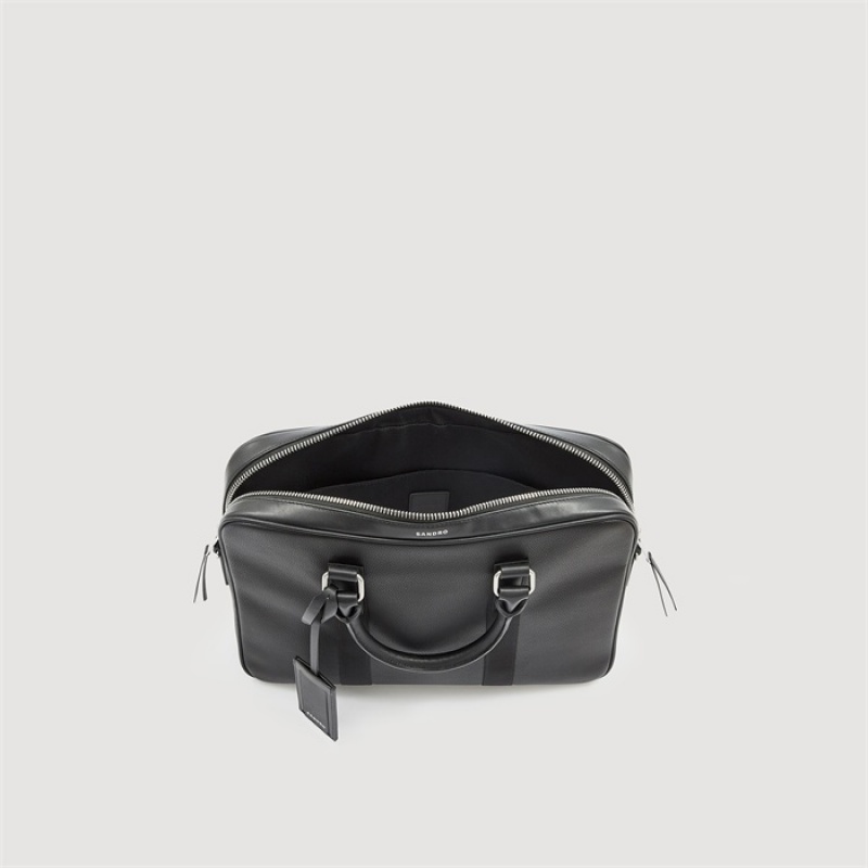 Sandro Large briefcase in coated canvas Black | SN-SDO65399