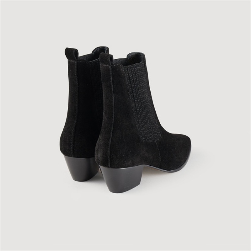 Sandro Leather ankle boots with elastic Black | SN-SDO64926