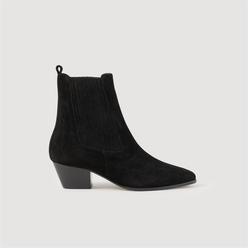 Sandro Leather ankle boots with elastic Black | SN-SDO64926