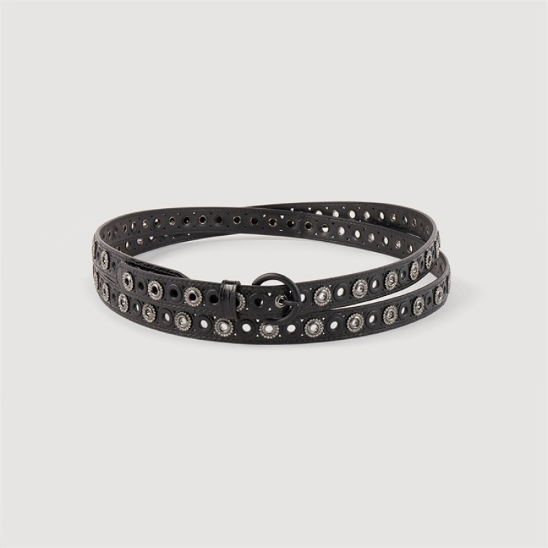 Sandro Leather belt with eyelets Black | SN-SDO64975