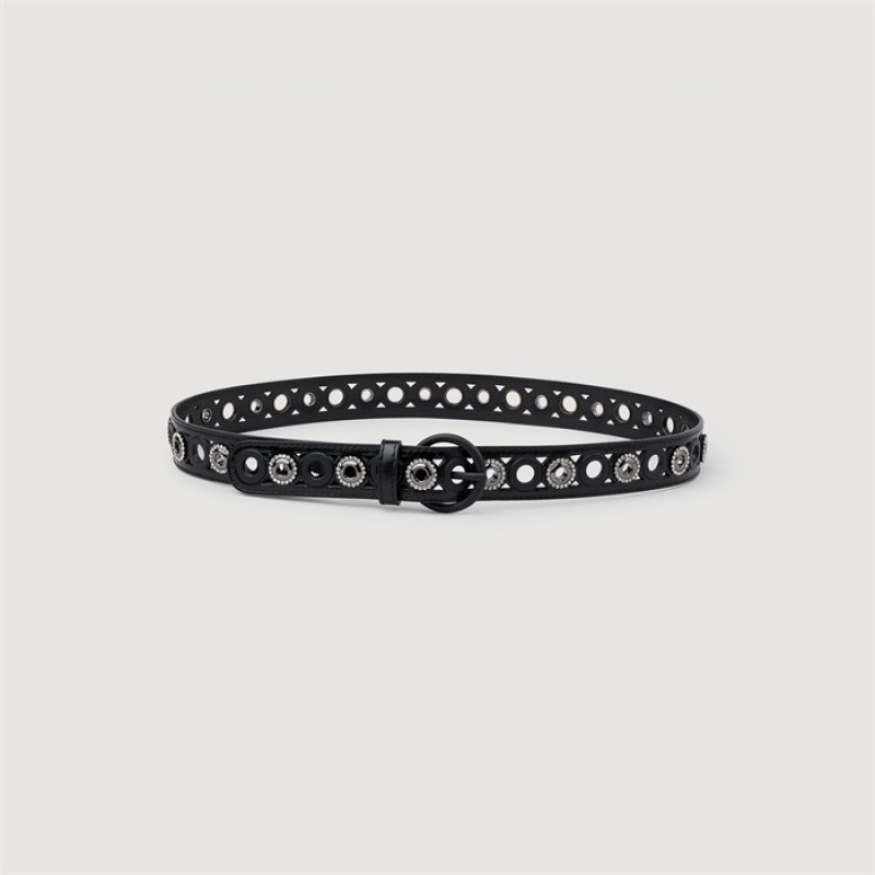 Sandro Leather belt with eyelets Black | SN-SDO64977