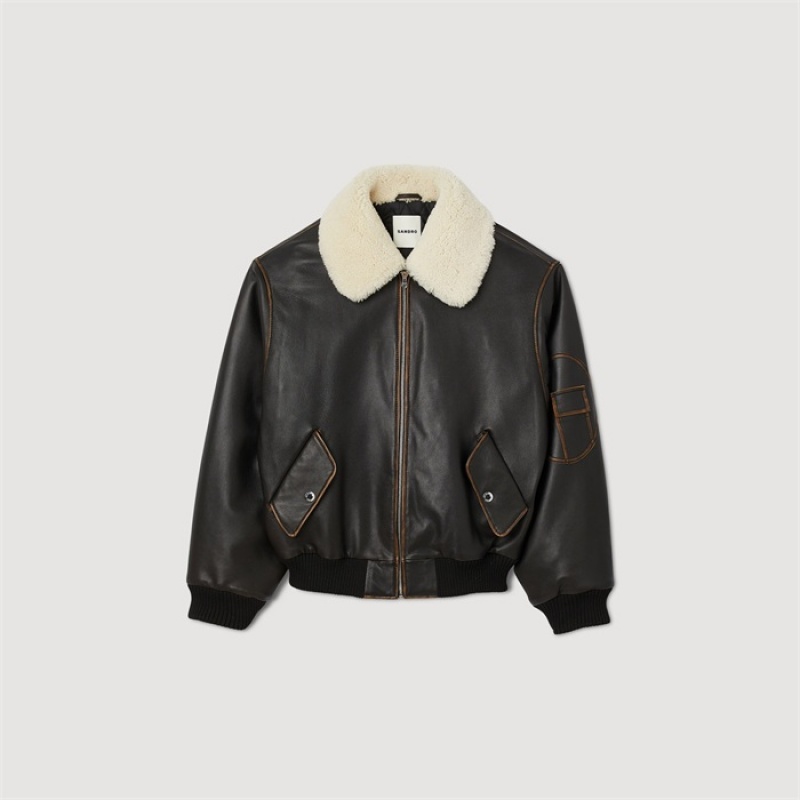 Sandro Leather bomber jacket Brown | SN-SDO64444