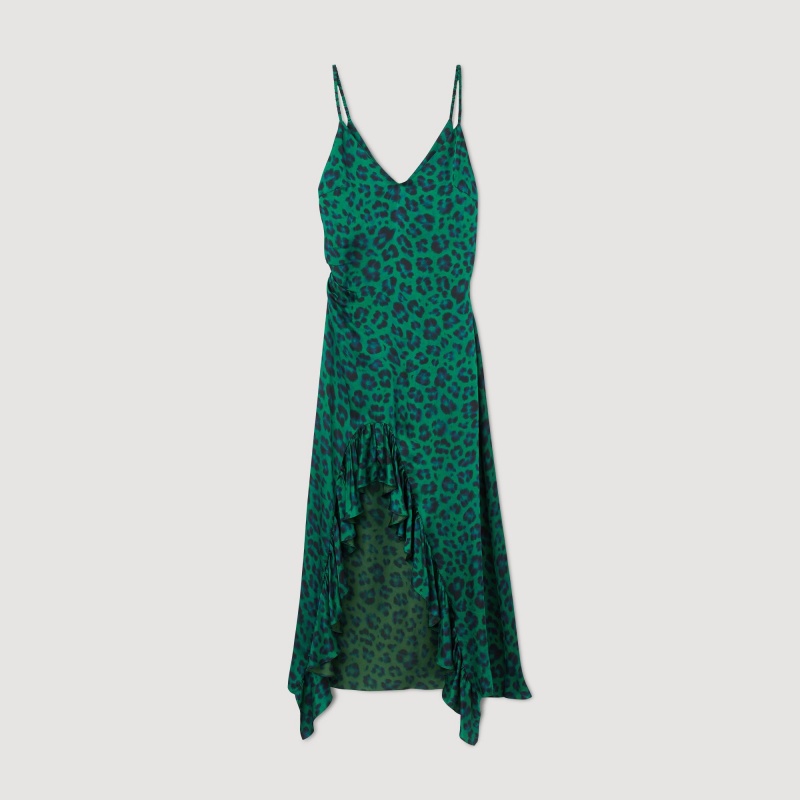 Sandro Leopard print slit dress Green | SN-SDO64193