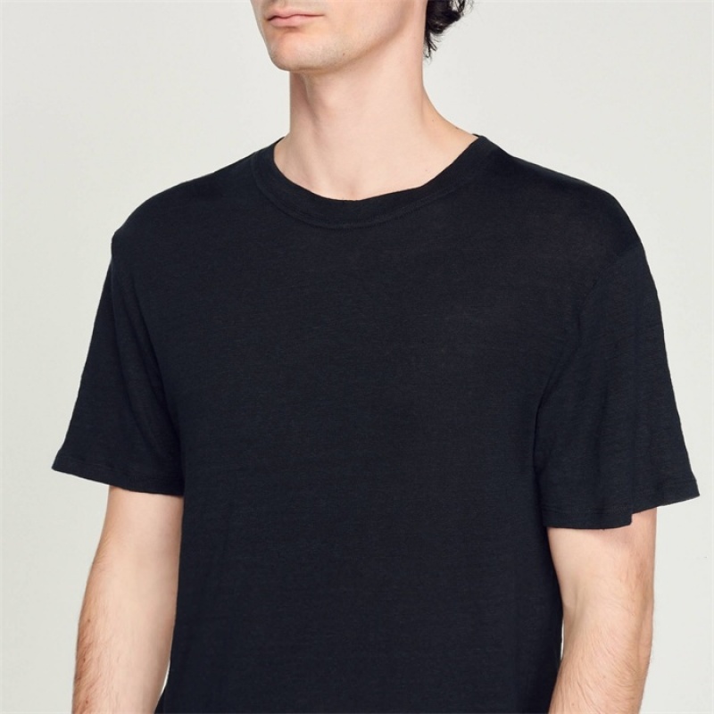 Sandro Linen T-shirt Black | SN-SDO65116