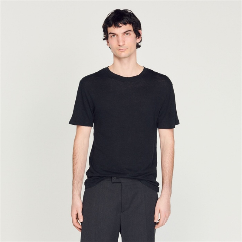 Sandro Linen T-shirt Black | SN-SDO65116