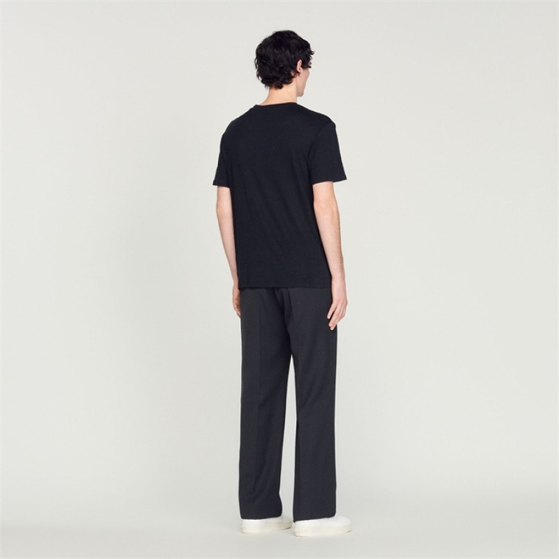 Sandro Linen T-shirt Black | SN-SDO65116