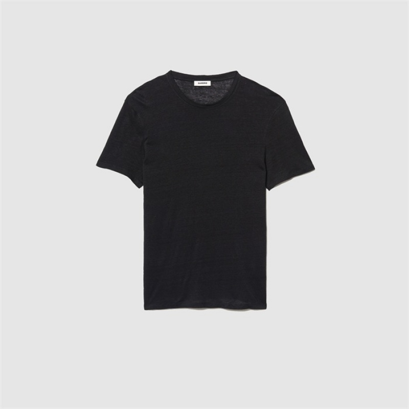 Sandro Linen T-shirt Black | SN-SDO65116