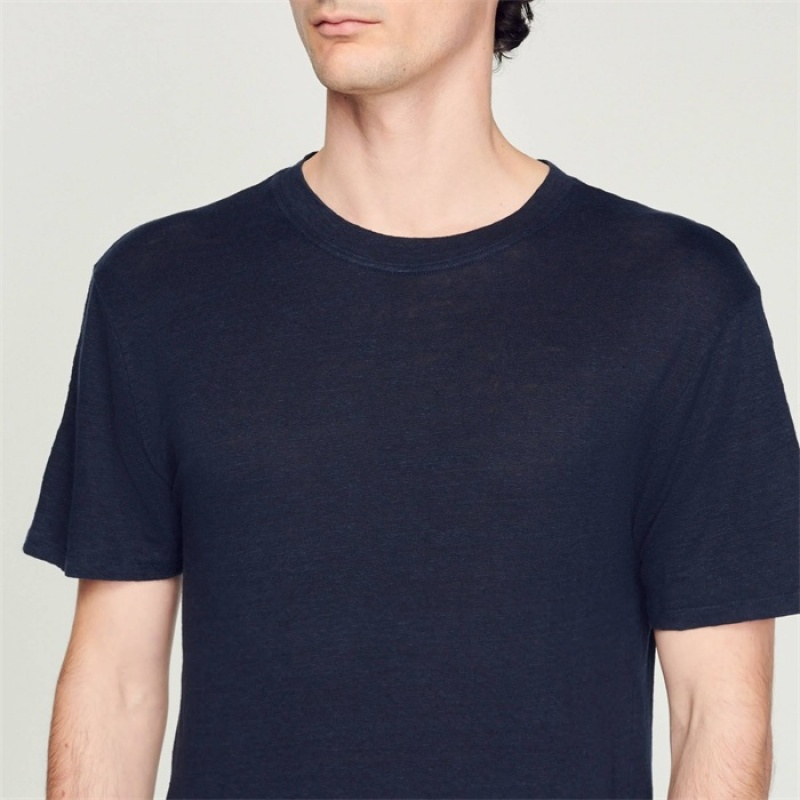 Sandro Linen T-shirt Navy Blue | SN-SDO65117