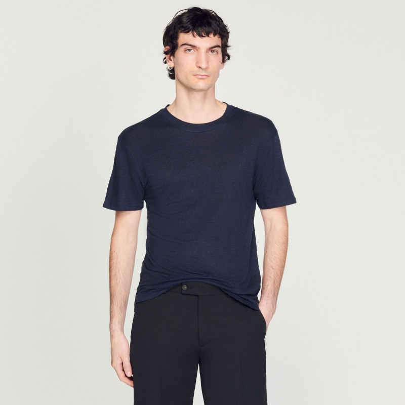 Sandro Linen T-shirt Navy Blue | SN-SDO65117