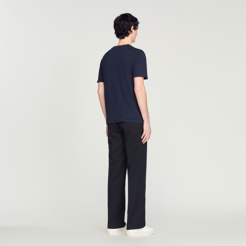 Sandro Linen T-shirt Navy Blue | SN-SDO65117