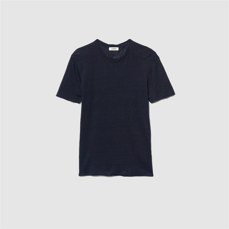 Sandro Linen T-shirt Navy Blue | SN-SDO65117