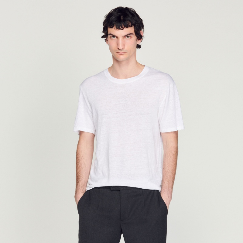 Sandro Linen T-shirt White | SN-SDO65118