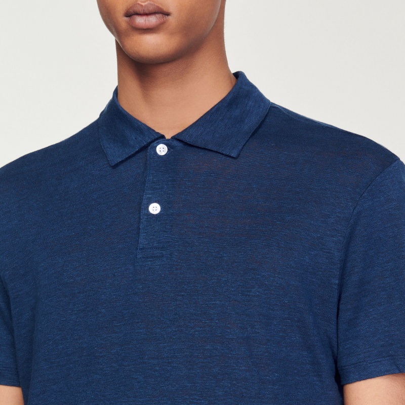 Sandro Linen polo shirt Azure | SN-SDO65087