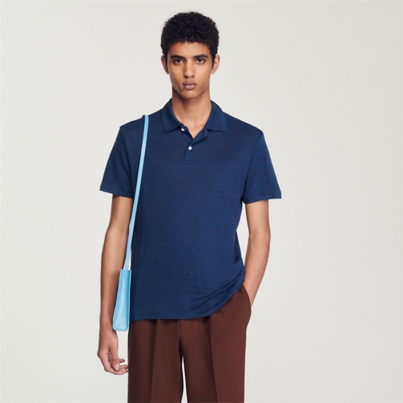 Sandro Linen polo shirt Azure | SN-SDO65087