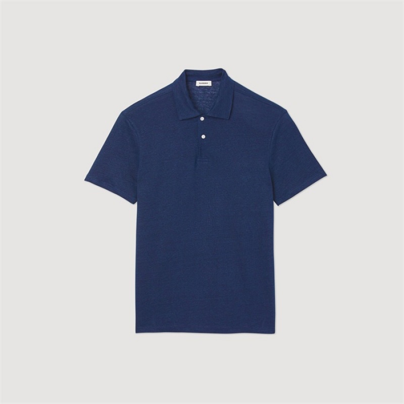 Sandro Linen polo shirt Azure | SN-SDO65087