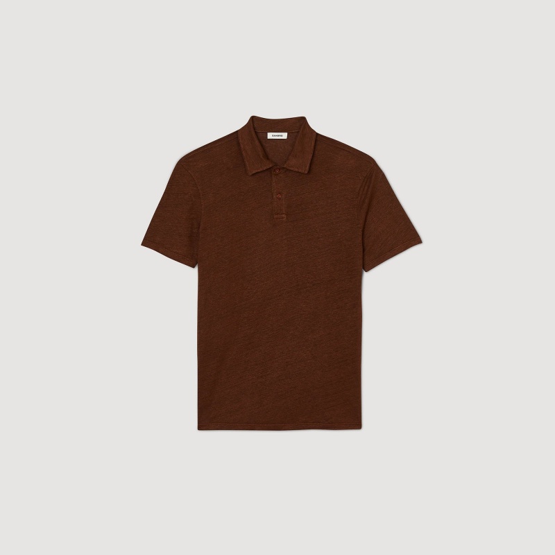 Sandro Linen polo shirt Chocolate | SN-SDO65086