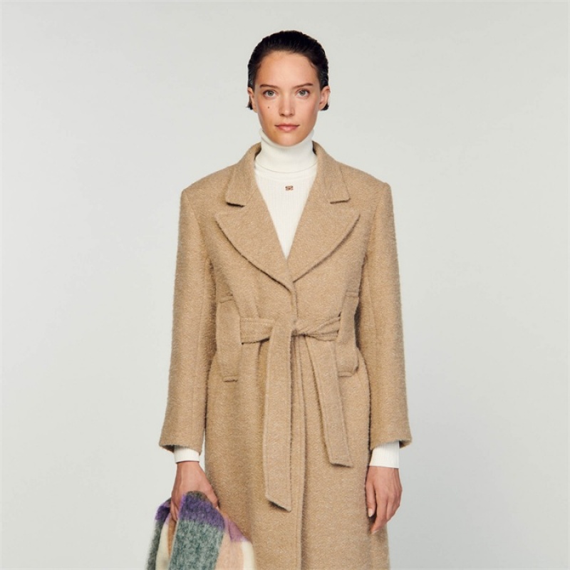 Sandro Long bouclé coat Sand | SN-SDO64523