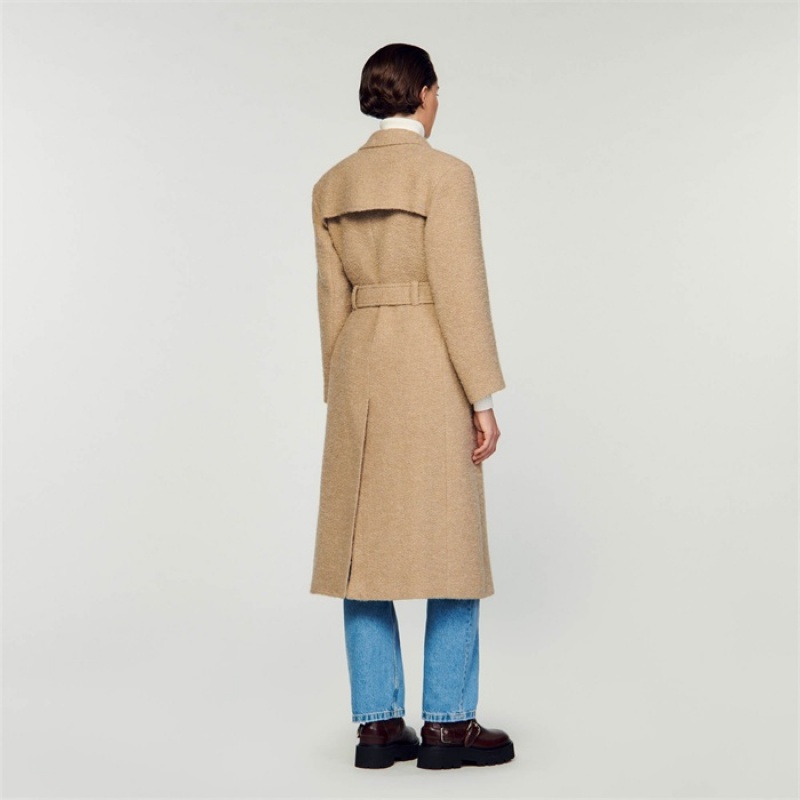 Sandro Long bouclé coat Sand | SN-SDO64523