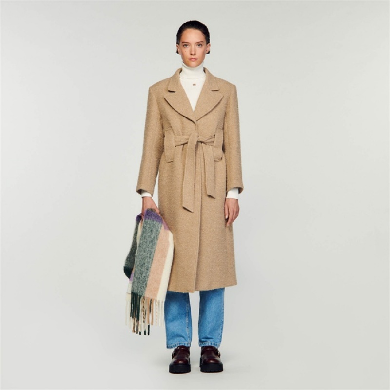 Sandro Long bouclé coat Sand | SN-SDO64523