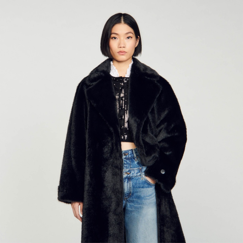 Sandro Long faux fur coat Black | SN-SDO64511