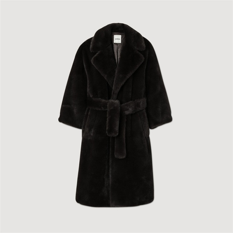 Sandro Long faux fur coat Black | SN-SDO64511