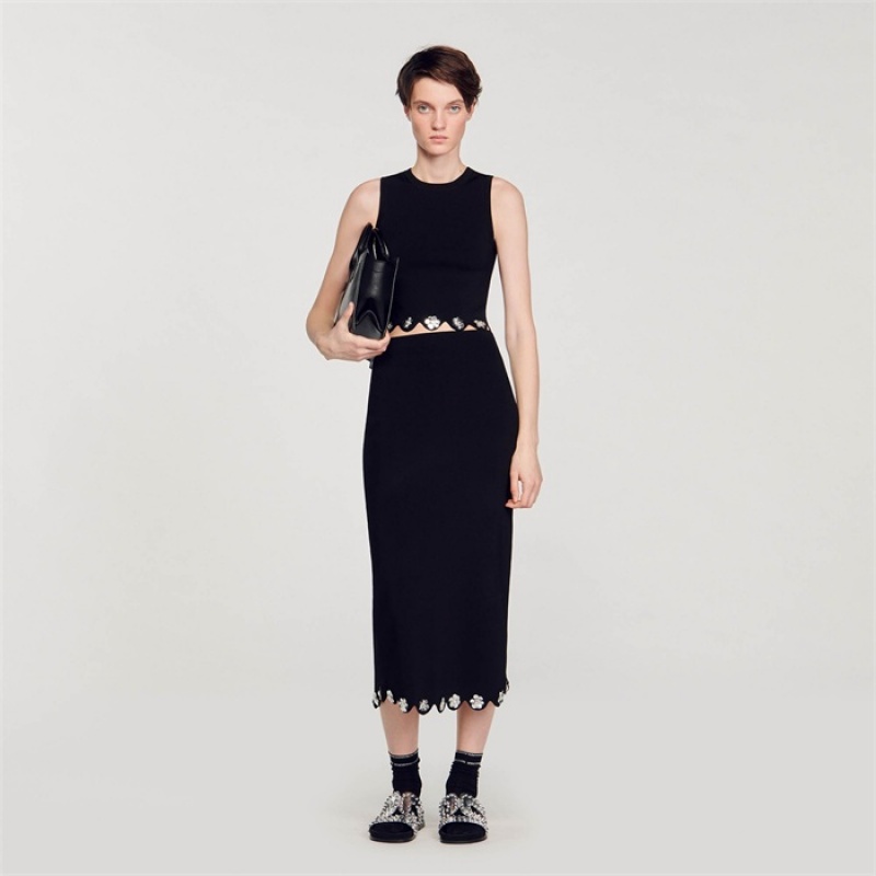 Sandro Long knit skirt Black | SN-SDO64737