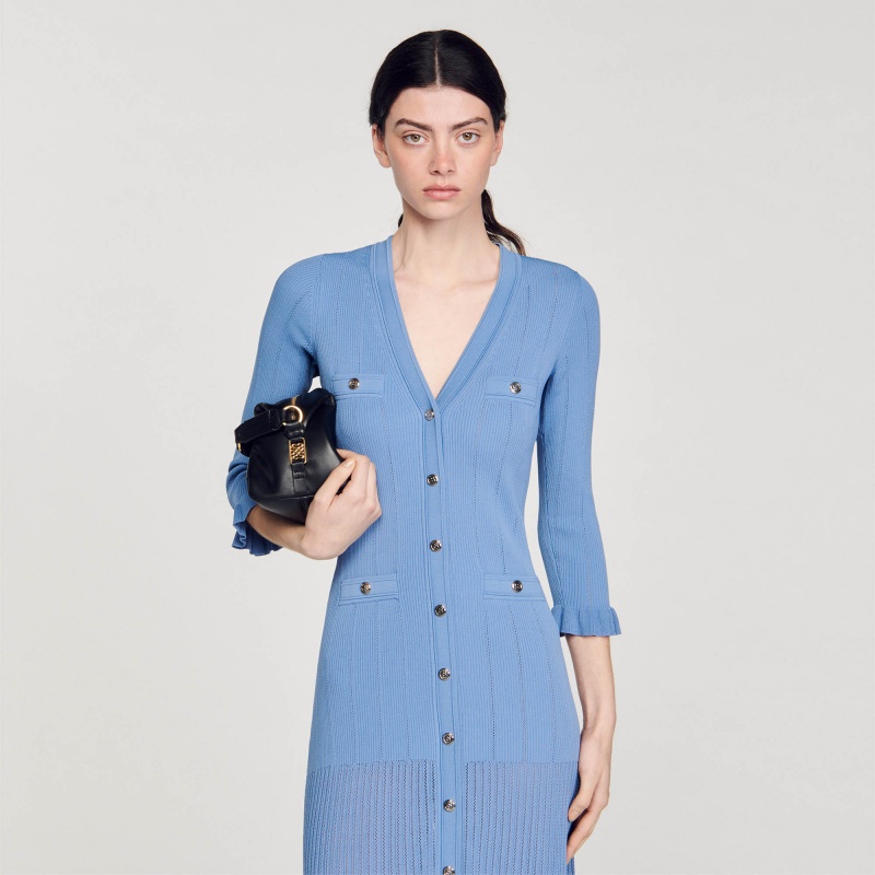 Sandro Long knitted dress Blue | SN-SDO64284