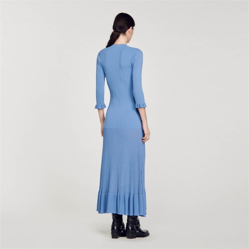 Sandro Long knitted dress Blue | SN-SDO64284