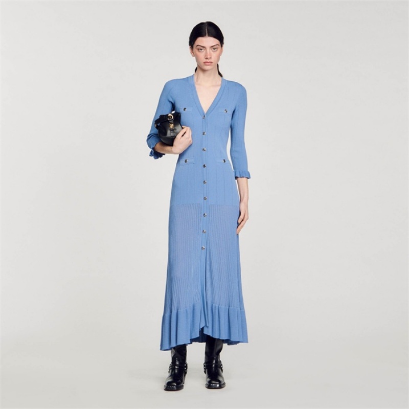 Sandro Long knitted dress Blue | SN-SDO64284