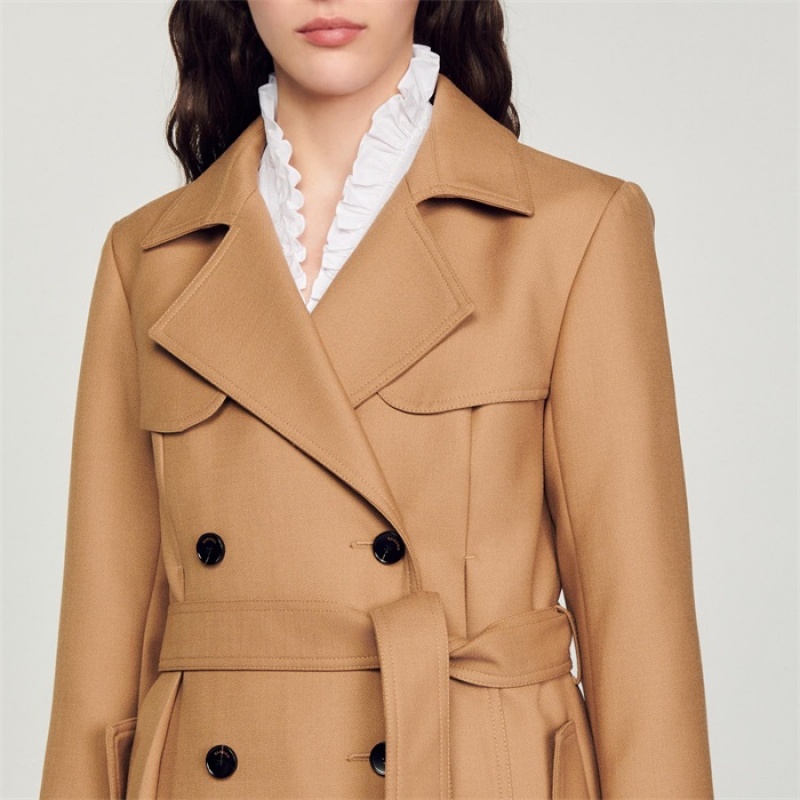 Sandro Long trench-style coat Camel | SN-SDO64536