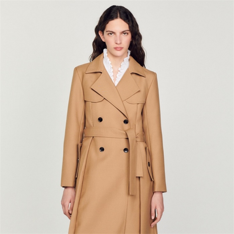 Sandro Long trench-style coat Camel | SN-SDO64536