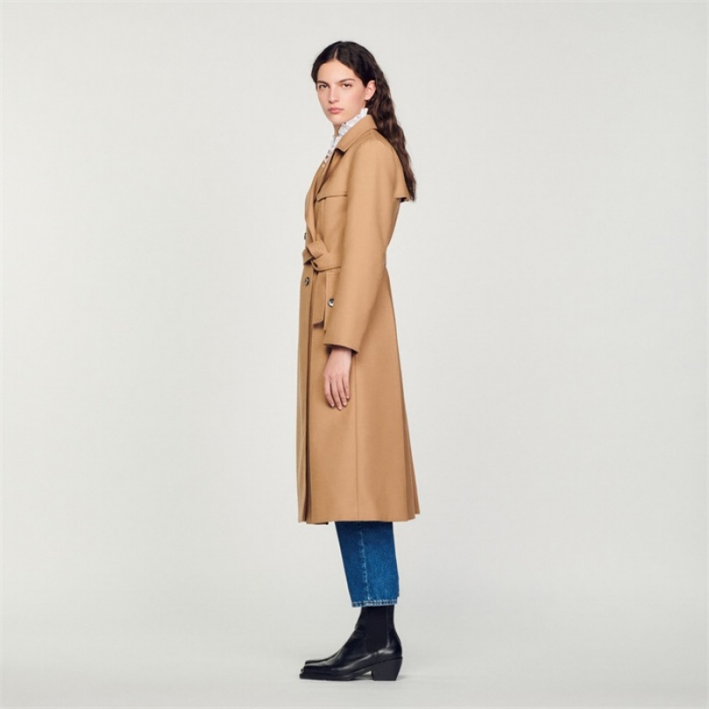 Sandro Long trench-style coat Camel | SN-SDO64536