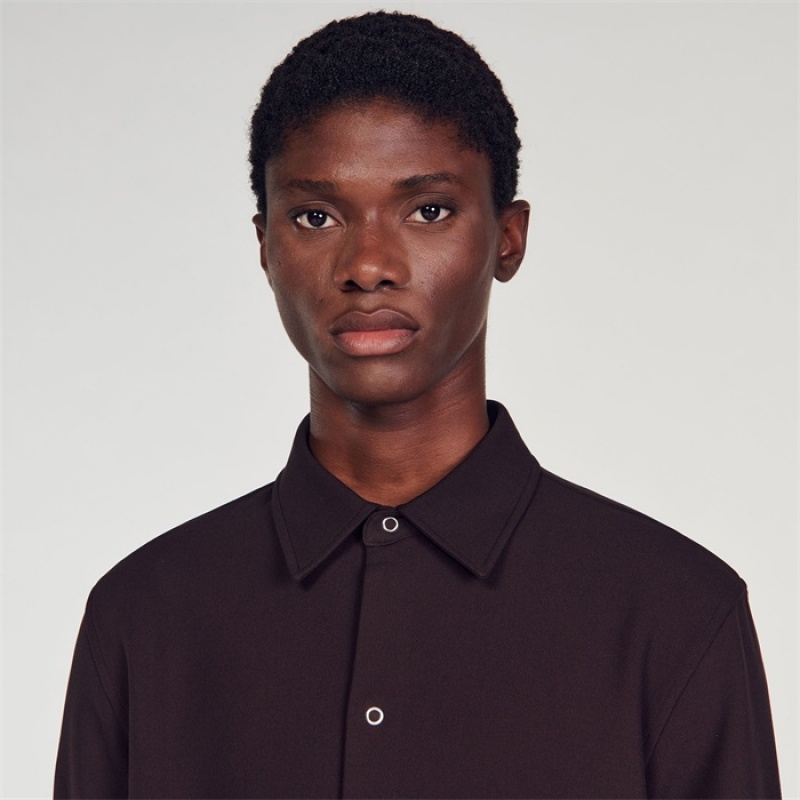 Sandro Long-sleeve jersey shirt Black Brown | SN-SDO65036