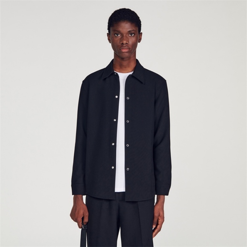 Sandro Long-sleeve jersey shirt Black | SN-SDO65037