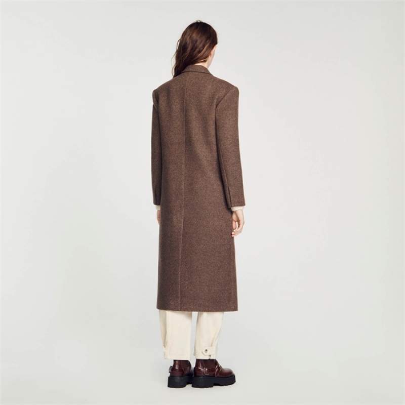 Sandro Long-sleeved button coat Chocolate | SN-SDO64508