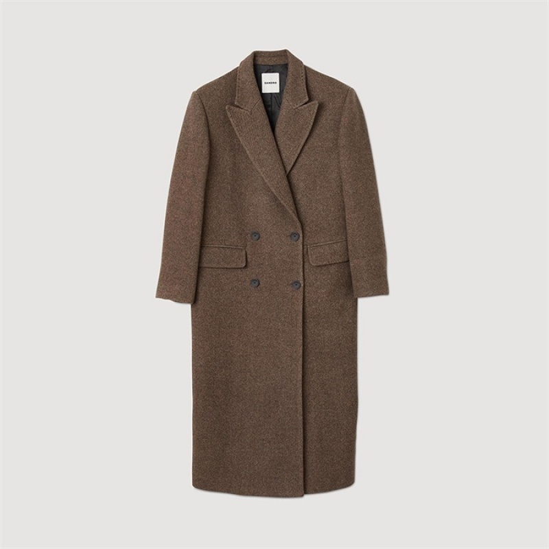 Sandro Long-sleeved button coat Chocolate | SN-SDO64508