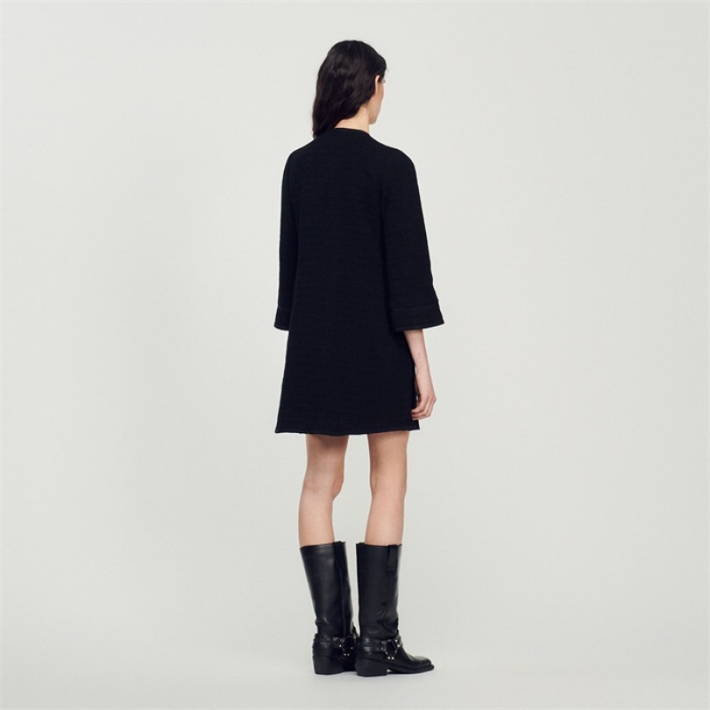 Sandro Long-sleeved short tweed dress Black | SN-SDO64185