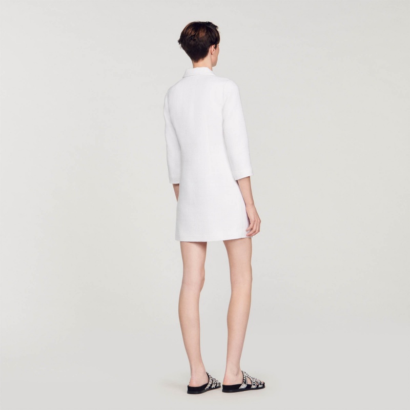 Sandro Long-sleeved short tweed dress White | SN-SDO64288