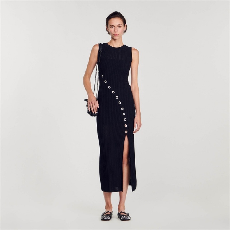 Sandro Maxi dress with rhinestone jewellery Black | SN-SDO64277