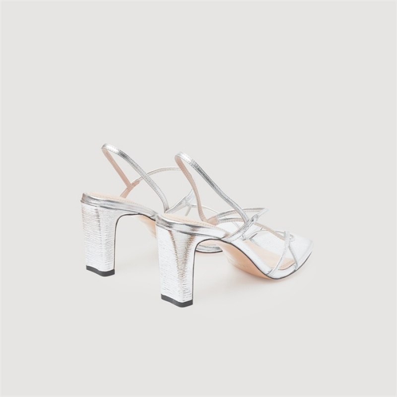 Sandro Metallic leather sandals Silver | SN-SDO64943