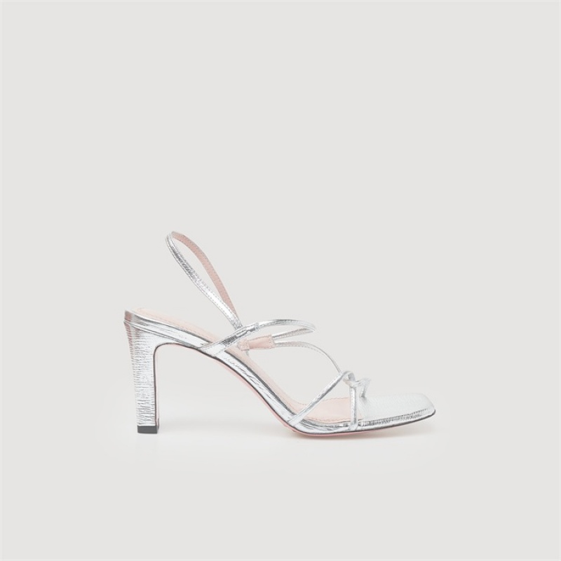 Sandro Metallic leather sandals Silver | SN-SDO64943