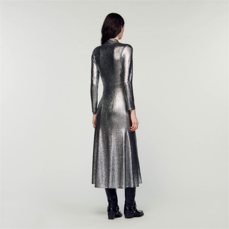 Sandro Metallic maxi dress Silver | SN-SDO64208