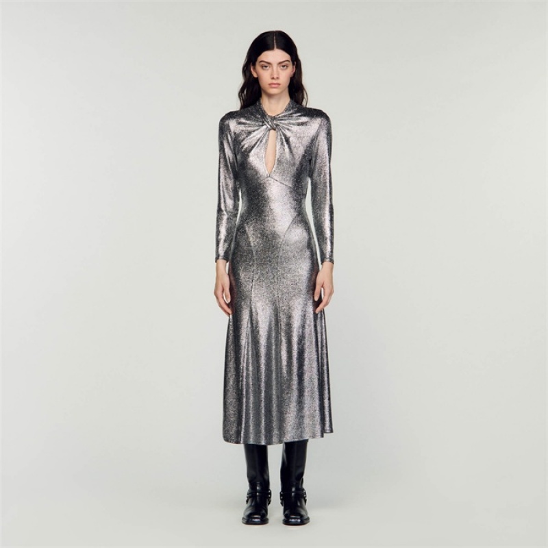 Sandro Metallic maxi dress Silver | SN-SDO64208