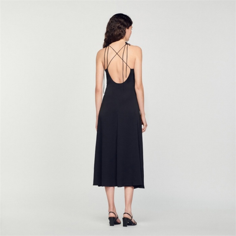 Sandro Midi dress with narrow straps Black | SN-SDO64237