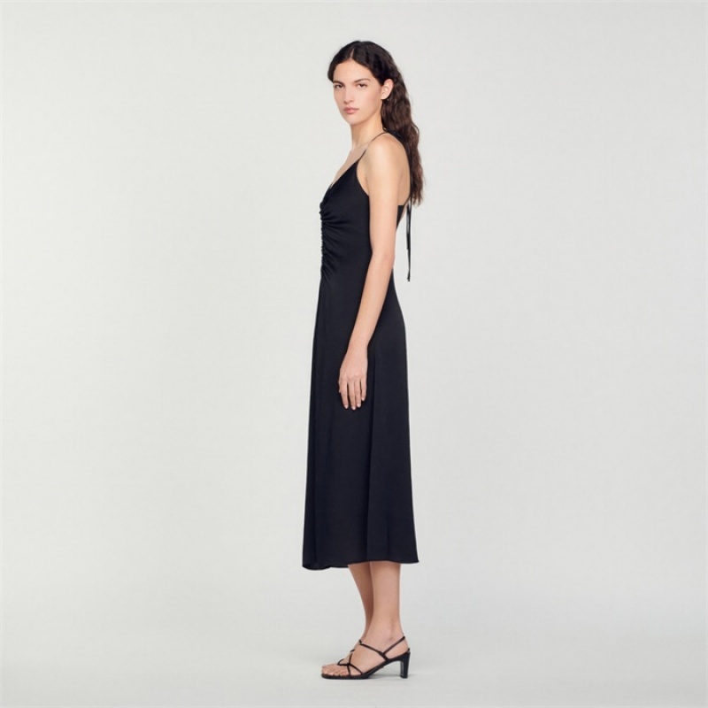 Sandro Midi dress with narrow straps Black | SN-SDO64237