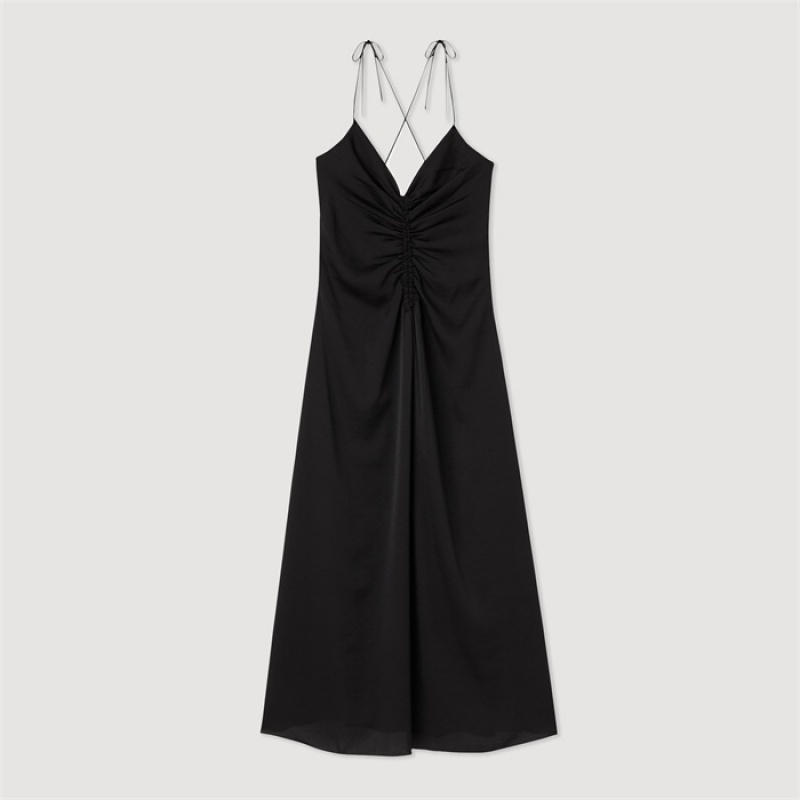 Sandro Midi dress with narrow straps Black | SN-SDO64237